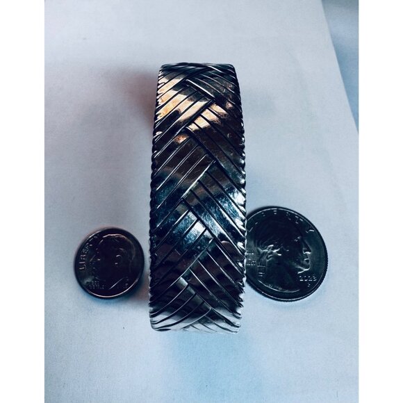 Vintage Sterling Silver 925 Woven Cuff Bracelet 5.75” Heavy Estate Jewelry - Picture 7 of 9